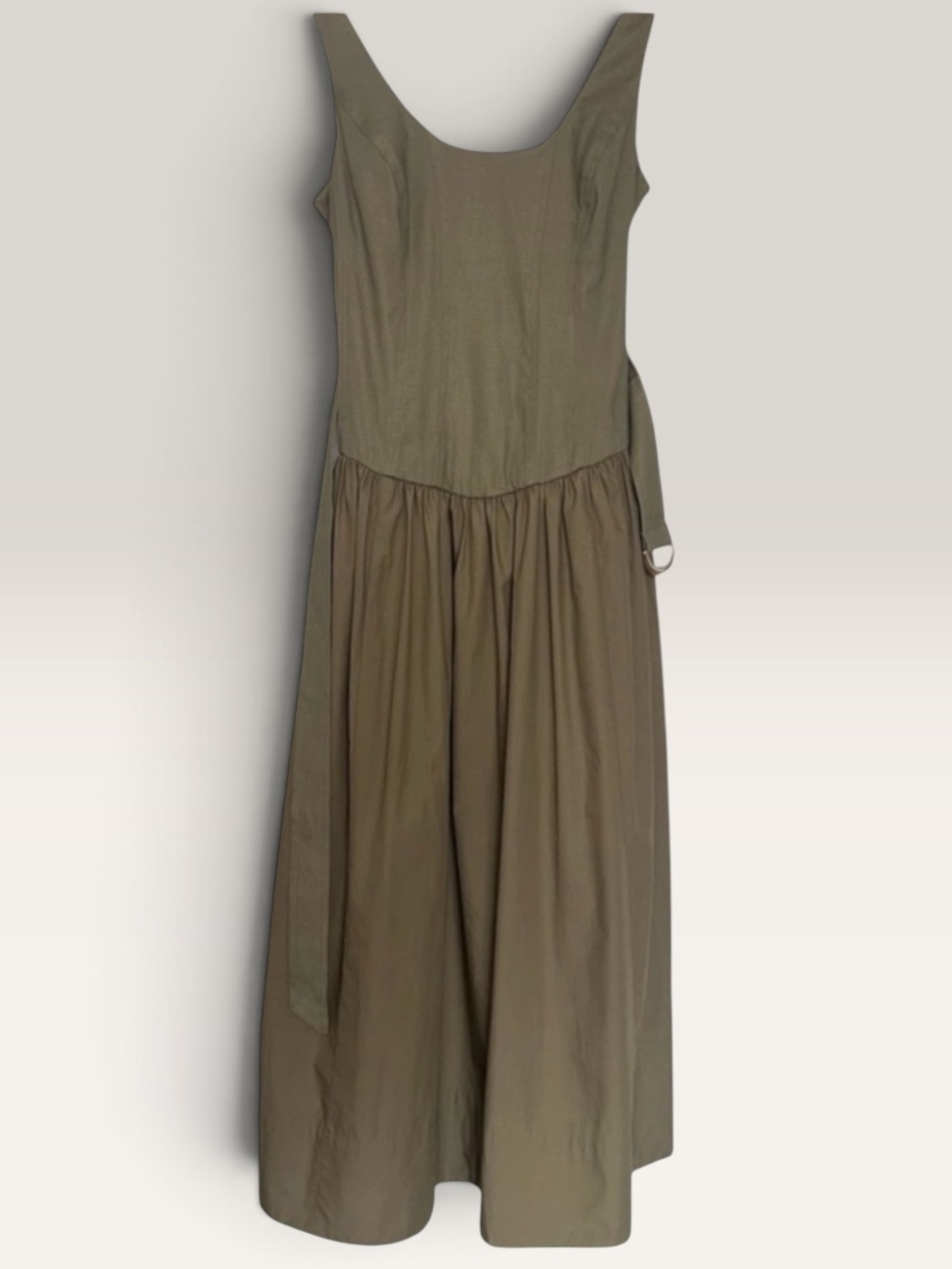 Anthropologie Sleeveless Belted Drop-Waist Midi Dress Utility Corset Olive Small - Picture 8 of 9